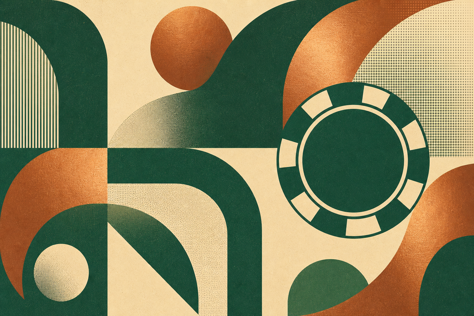 Abstract cream and racing-green arcs in a retro graphic style
