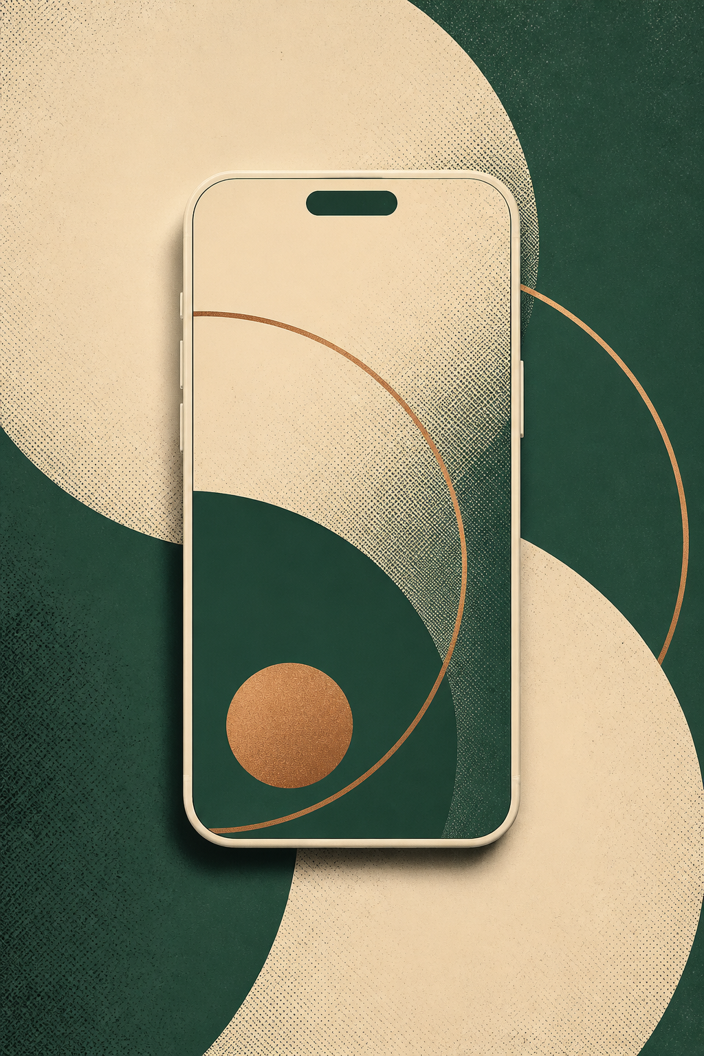 Abstract geometric phone shape in cream and racing green